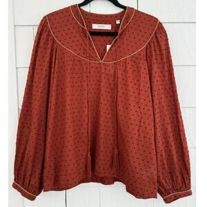 Joie Womens XL Keena Striped Fil Coupé Cotton-Jacquard Blouse Victorian Peasant